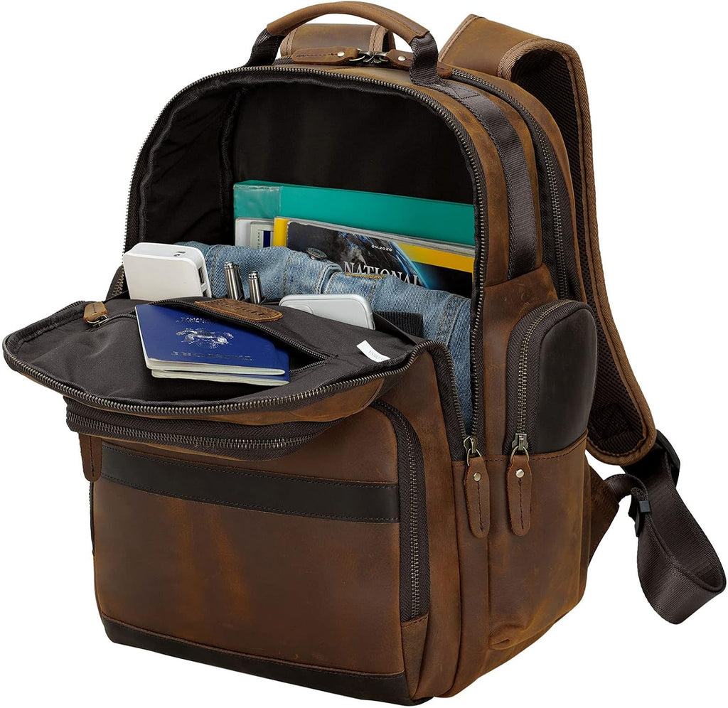 TIDING Men's Vintage Leather Backpack 15.6' Laptop Bag Large Capacity Business Travel Hiking Shoulder Daypacks