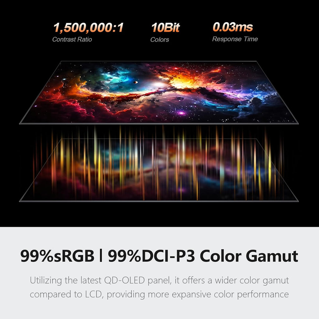 INNOCN 27' QD-OLED 2K QHD 2560 x 1440P 280Hz 240Hz PC Computer Gaming Console Monitor, 0.03ms, HDR400, HDMI, DisplayPort, Built-in Speaker, Height Pivot Adjustable Stand - 2780s