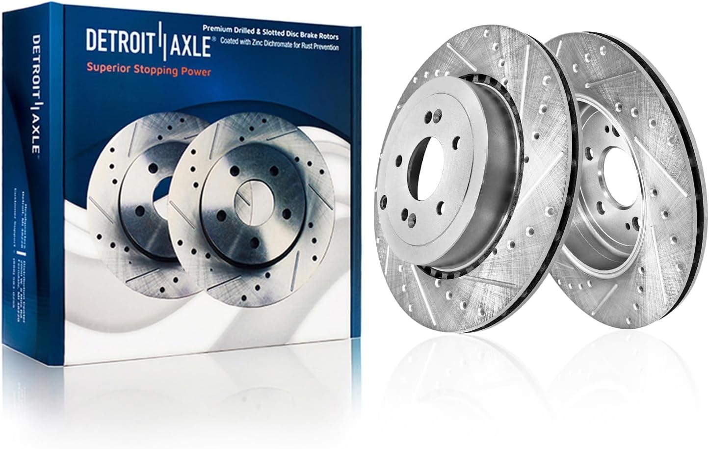 Detroit Axle - Brake Kit for 18-22 Kia Stinger 19-22 Genesis G70 Drilled and Slotted Disc Brake Rotors Ceramic Brakes Pads 2019 2020 2021 Replacement : 13.78' inch Front and 13.39' inch Rear Rotors
