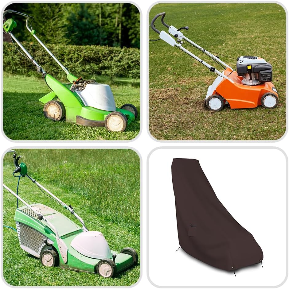 Lawn Mower Cover 18 Oz Waterproof - Customize Cover with Any Size - 100% Weather Resistant Grass Mower Cover with Air Pocket and Drawstring with Snug Fit (50' D x 25' W x 44' H, Coffee)
