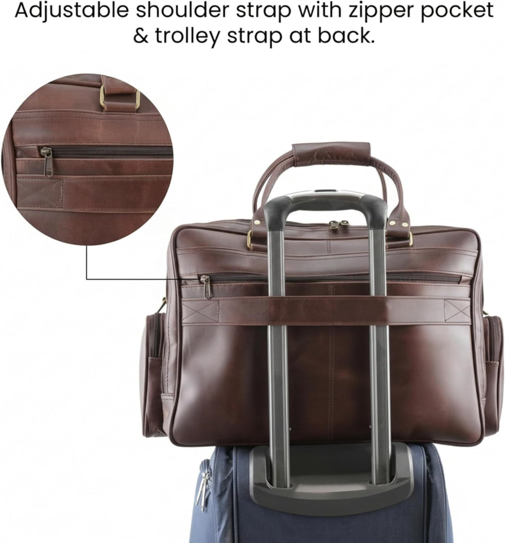 Handmade World Full Grain Leather Briefcase for Men – Large Brown Laptop Bag Fits Up to 19 Inch, Executive Office Work Bag