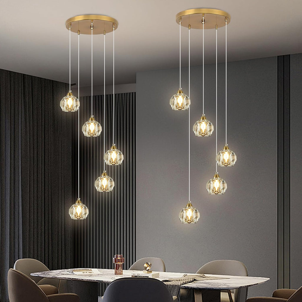 Weesalife Crystal Chandeliers for Dining Room Lights Fixture Over Table, 5-Light Gold Modern Pendant Light Fixture，Crystal Chandeliers for Living Room Kitchen Island Staircases Foyer Hallway Bar