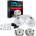TRQ Performance Rear Brake Pad and Rotor Set Ceramic Drilled Slotted Coated Rotors Calipers Compatible with 2003-2006 Subaru Baja 2000-2004 Outback