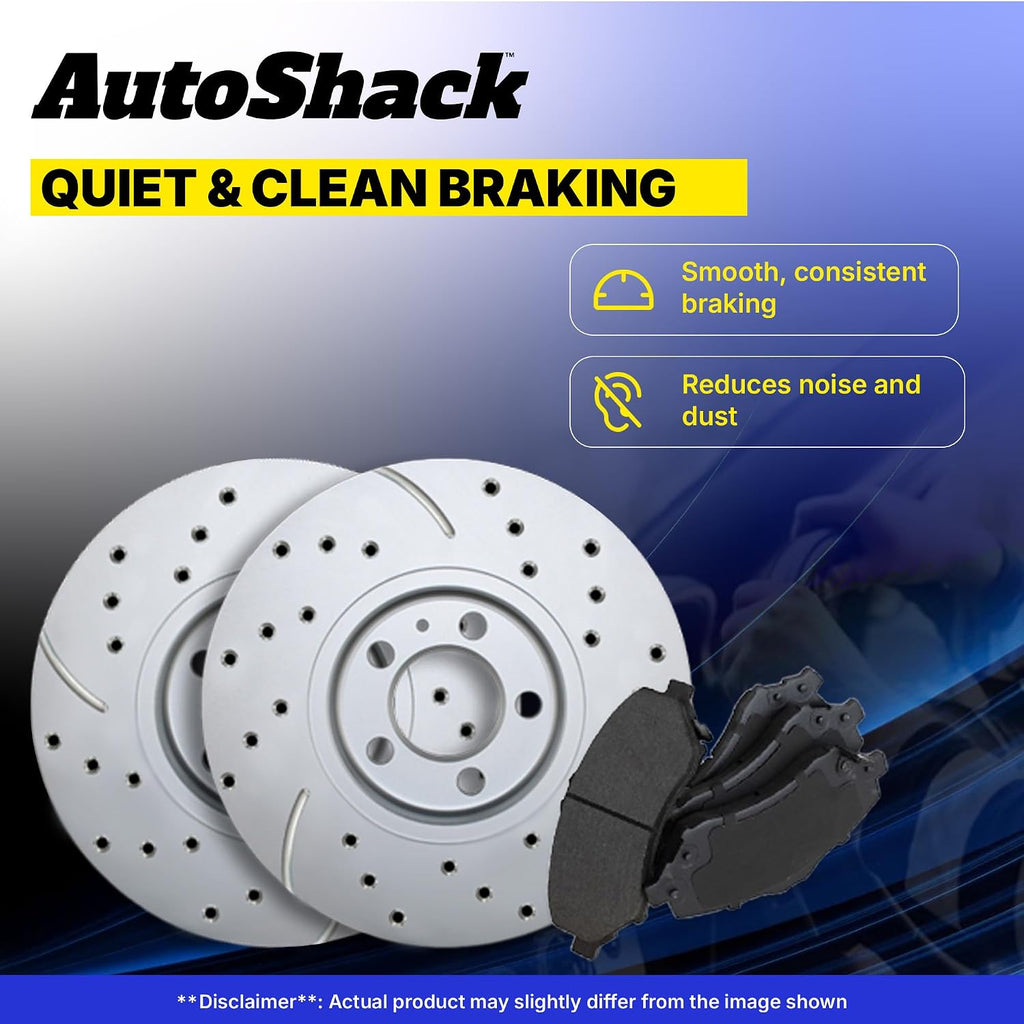 AutoShack Front & Rear Brake Rotors & Premium Pads for Chevrolet, Silverado 2500 HD 2001-2010, 4WD RWD V8 6.0L 6.6L 8.1L - Coated Drilled & Slotted - Silver Matte Finish - TurboGuard