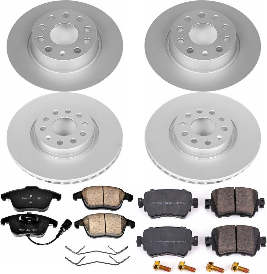 PowerStop Front and Rear Brake Kit for Volkswagen Passat 2015-20 - Fully-Coated Disc Rotors with Z23 Carbon-Fiber Ceramic Brake Pads Upgrade, CRK7501