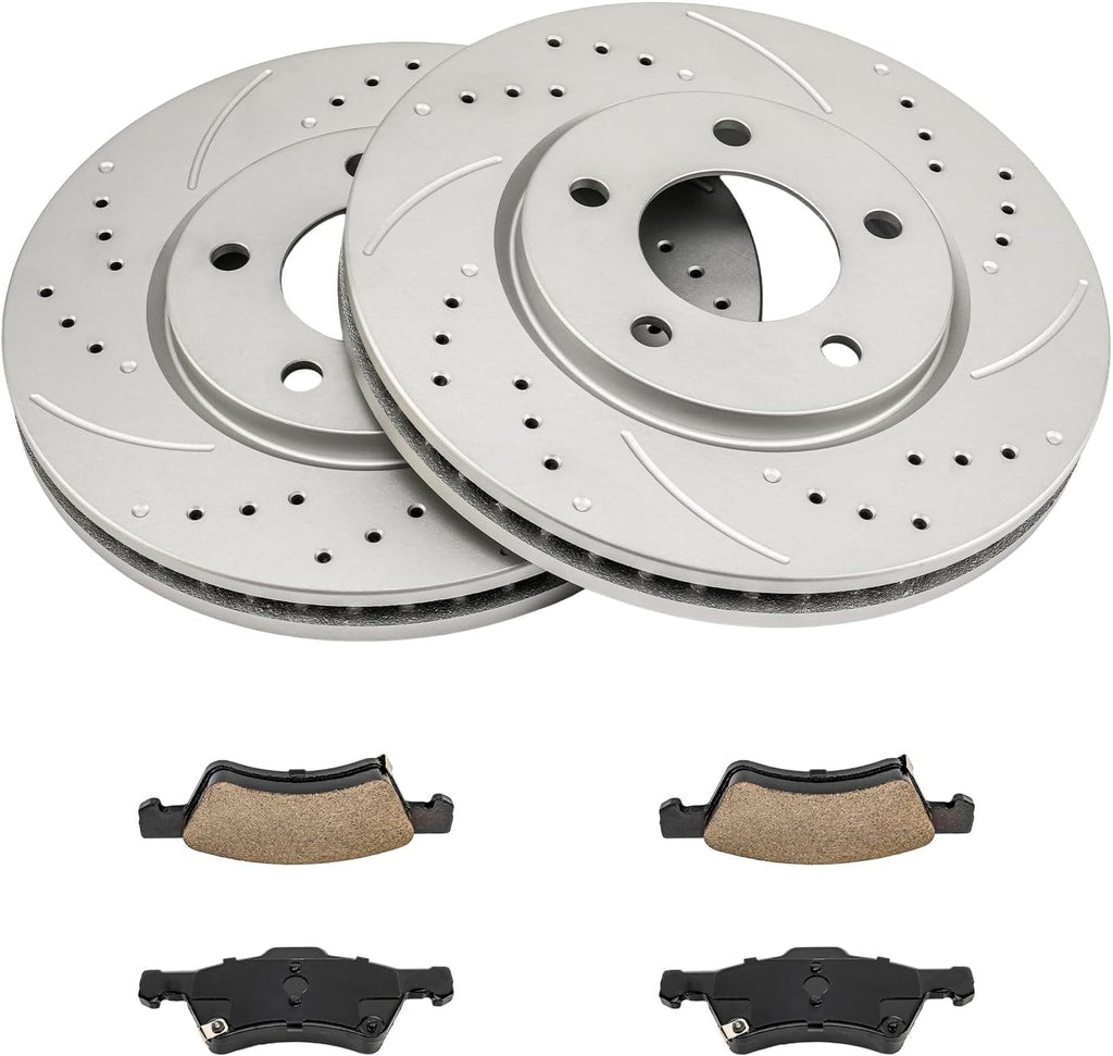 KAX Front Brake Kit for Dodge Grand Caravan 2001-2007, Caravan 2001-2007, Chrysler Town & Country 2001-2007, Voyager 2003, 11.06inch Brake Rotors Pads Kit, #53004+D857 Front Brakes