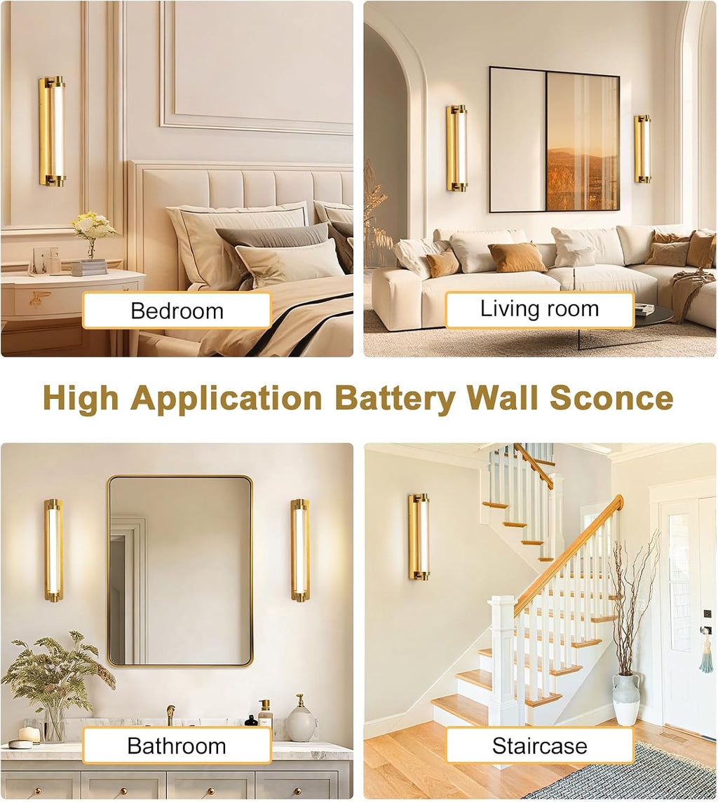 Battery Operated Wall Sconce Wall Decor Set of 2, Gold Rechargeable Wall Sconces 15000mAh Detachable Battery Wall Light Modern No Hardwiring Portable Lighting for Wall Painting, Bedroom, Hallway