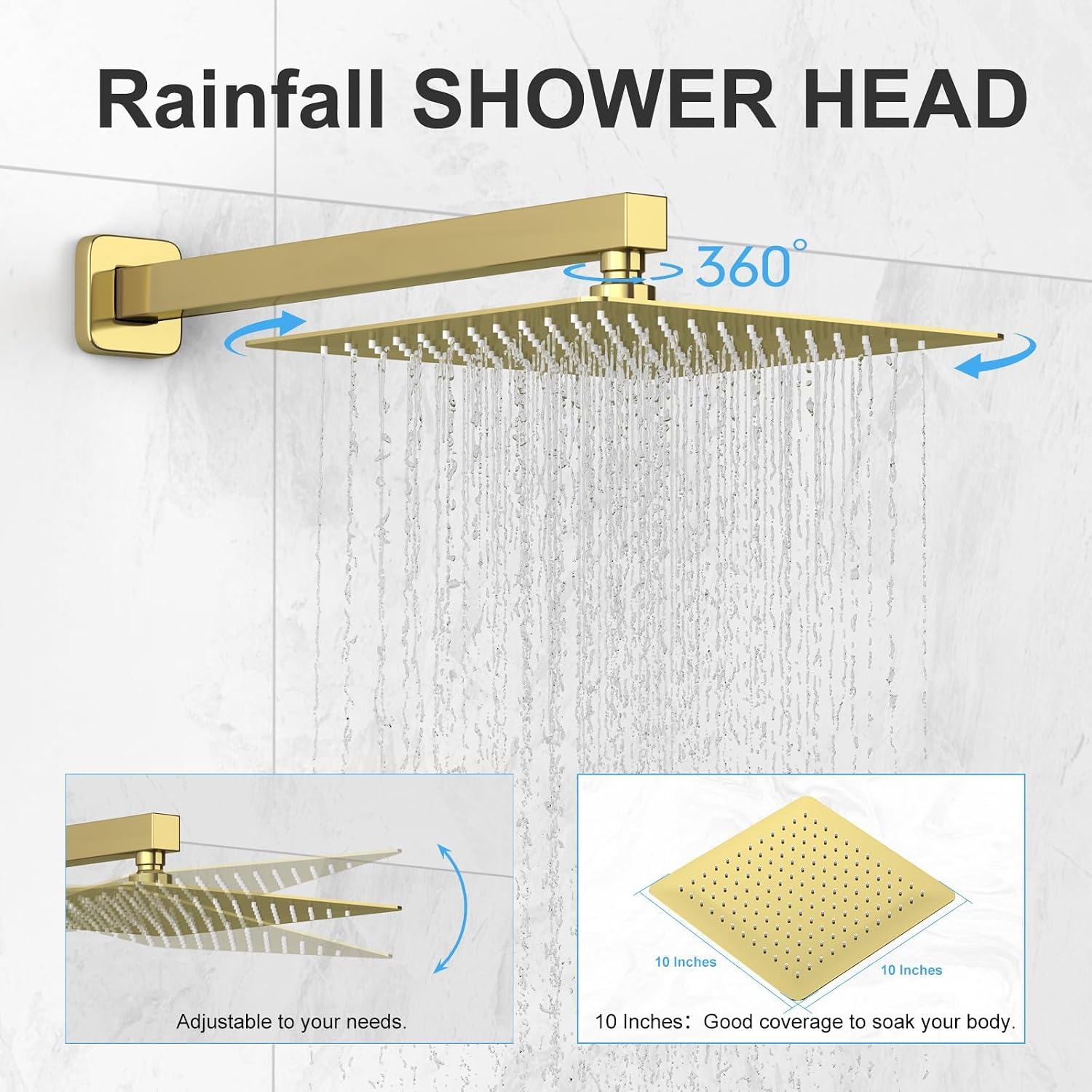 Shower Head Combo, Shower Heads with Handheld Spray Shower Faucet Set with 10 Inch Rainfall Gold Shower Head High Pressure Wall Mounted for Bathroom (Gold)-new