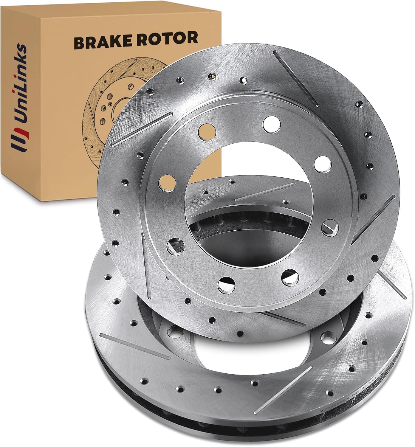 Front Drilled and Slotted Disc Brake Rotors Fit for Ford 2000-2005 Excursion, 1999-2004 F-250, 1999-2004 F-350, 1999-2004 F-450, 2004 F-550 Super Duty Front (4WD) #54078
