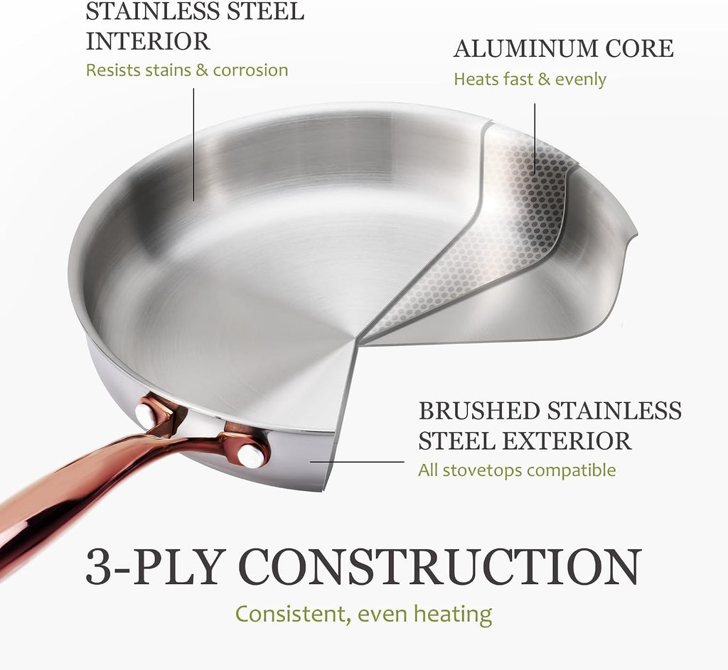 CAROTE 30 PCS Tri-Ply Stainless Steel Cookware Set, Pots and Pans Set, Non Toxic Induction Kitchen Cooking Sets, Gold