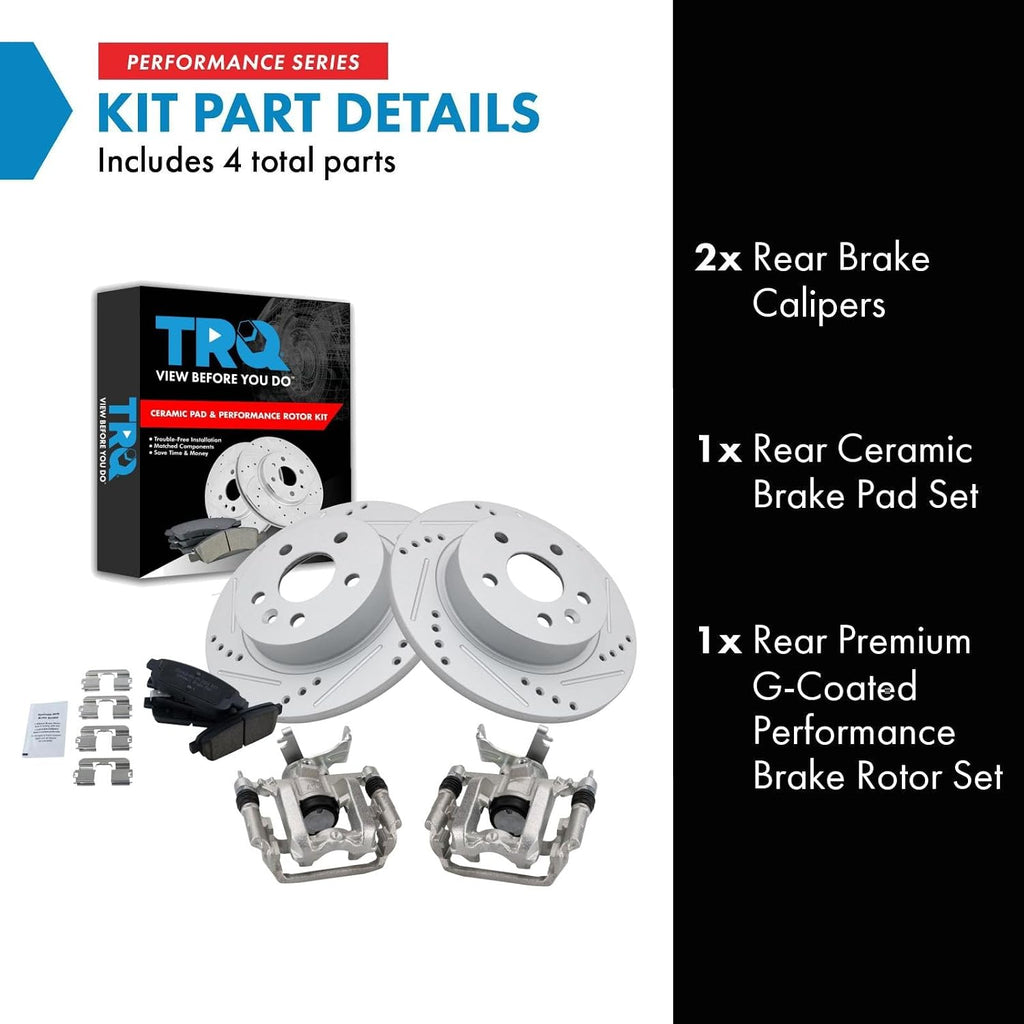 TRQ Performance Rear Brake Pad and Rotor Set Ceramic Solid Coated Rotors Calipers Compatible with 2013-2017 Buick Encore 2013-2016 Chevrolet Sonic 2015-2017 Trax