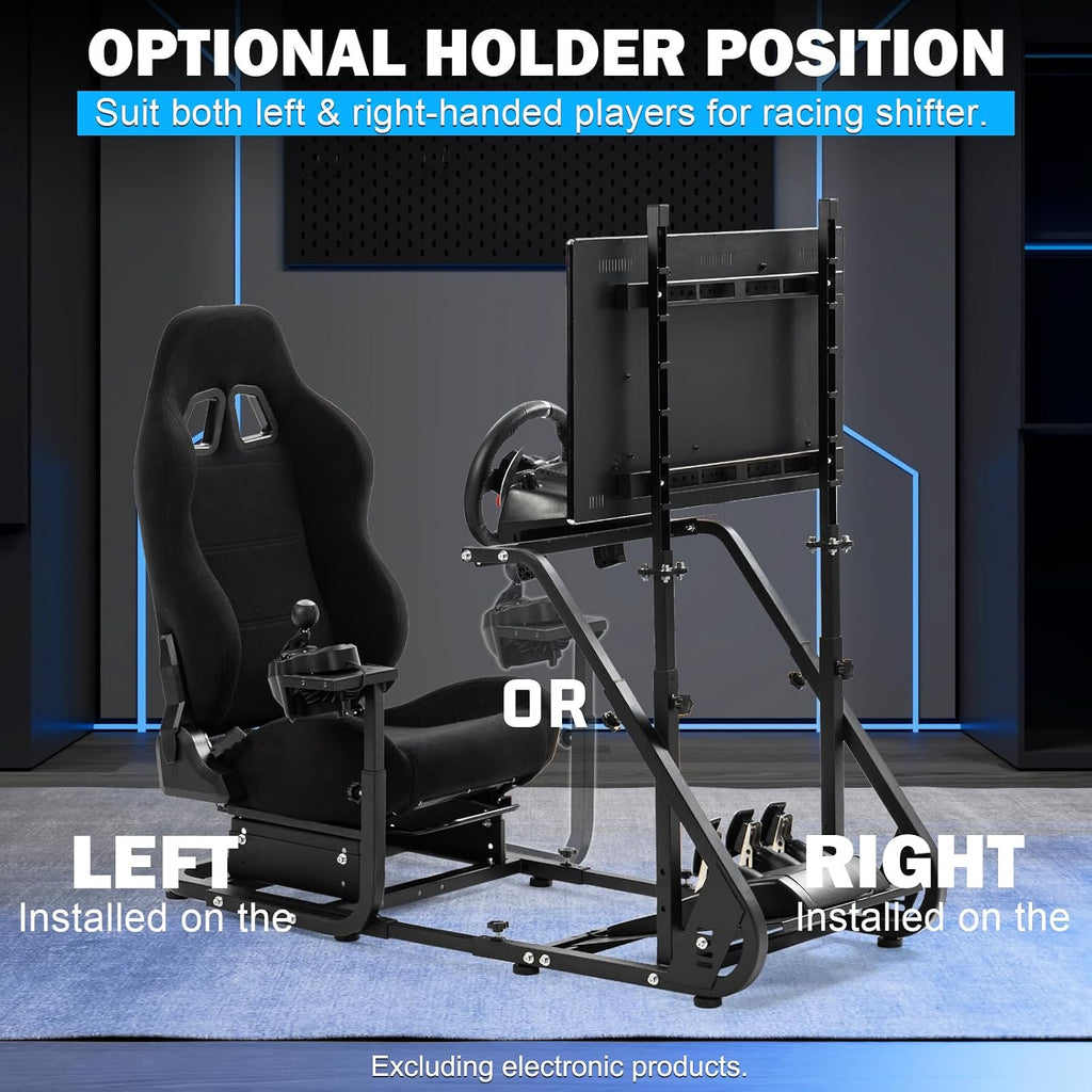 Anman Sim Racing Simulator Cockpit Black Seat with Visualizer Monitor Stand Fit for Logitech G25 G27 G29 G920 G923, for Thrustmaster T300RS TX, for Fanatec,Excluding Electronic Devices
