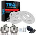 TRQ Performance Rear Brake Pad and Rotor Set Ceramic Solid Rotors Calipers G Coated Compatible with 2014-2018 Ford Explorer 2015-2018 Flex Lincoln MKT