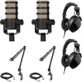 StreamEye Rode PodMic Dynamic Podcasting Microphones (Pair) with Rode PSA1 Microphone Boom Arms, Rode NTH-100 Professional Closed-Back Over Ear Headphones, XLR Cables Polishing Cloth