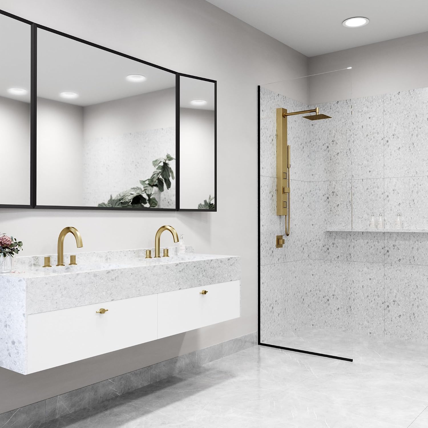 VIGO Orchid 39 in. H x 4 in. W 2-Jet Shower Panel System with Square Head and Hand Shower Wand in Matte Brushed Gold VG08014MG
