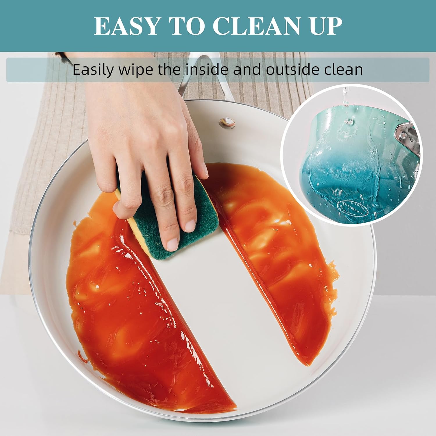 ONGIFT Kitchen Pots and Pans Set Non Stick, 11 Pcs Ceramic Cookware Set with Stay-Cool Handle, Pot and Pan Set NonToxic PFOA/PFAS Free, Dishwasher/Oven Safe, Evenly Heats, Enamel Exterior - Teal