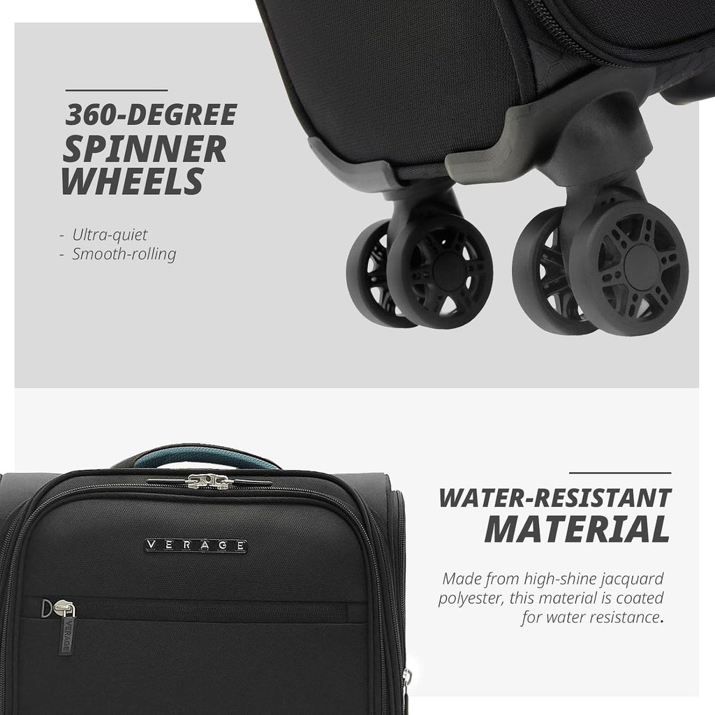 Verage 14.5 inch Underseat Carry On Luggage with Wheels, Black Softside Small Suitcase Spinner Wheeled Rolling Travel Laptop Bag for Airlines Airplanes Short Trip Men Women