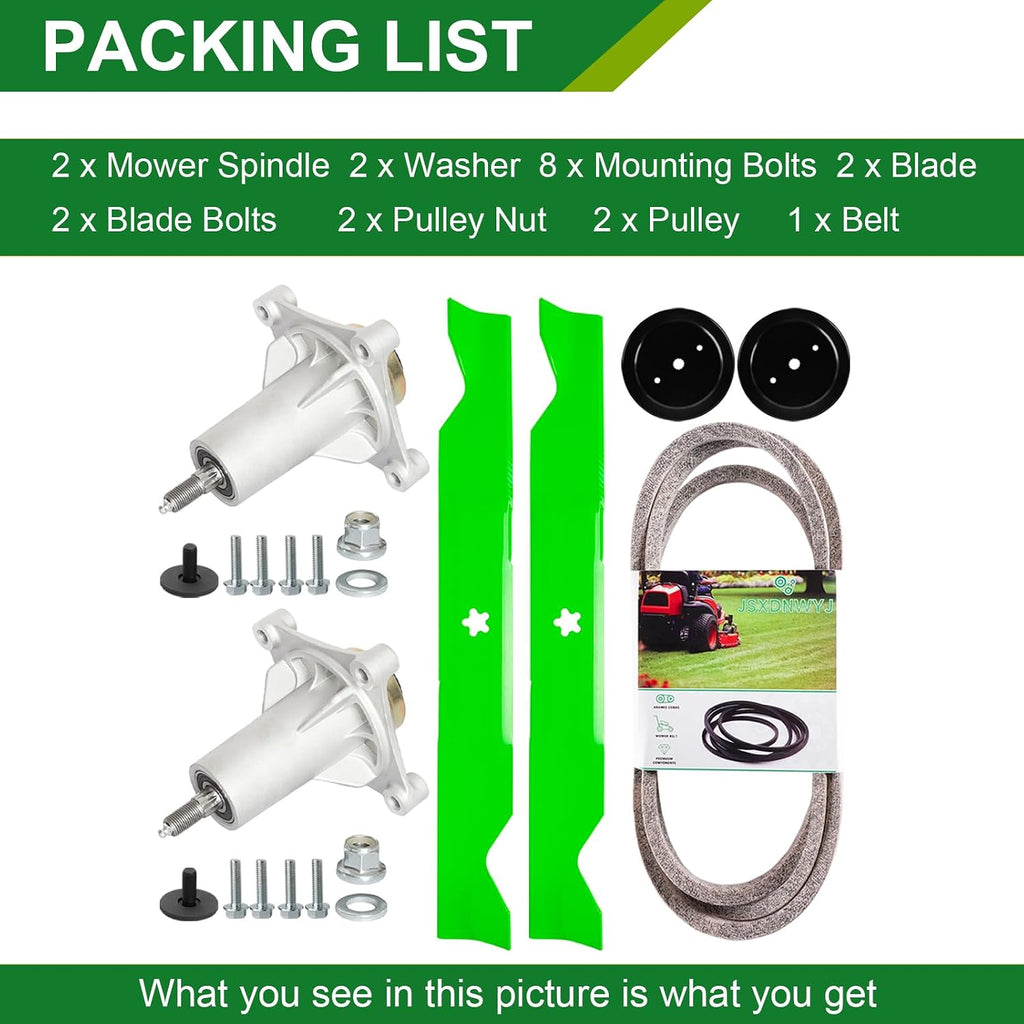 46 Inch Mower Deck Rebuild Kit - Fits Hu sqvarna 2246LS 2346XLS YTA22V46 YTH20K46 YTH22V46 YTH18K46 with 46' Deck, 2 Spindles(532187292)+2 Blades(21546611)+2 Pulleys(195945)+1 Belt(21546607)
