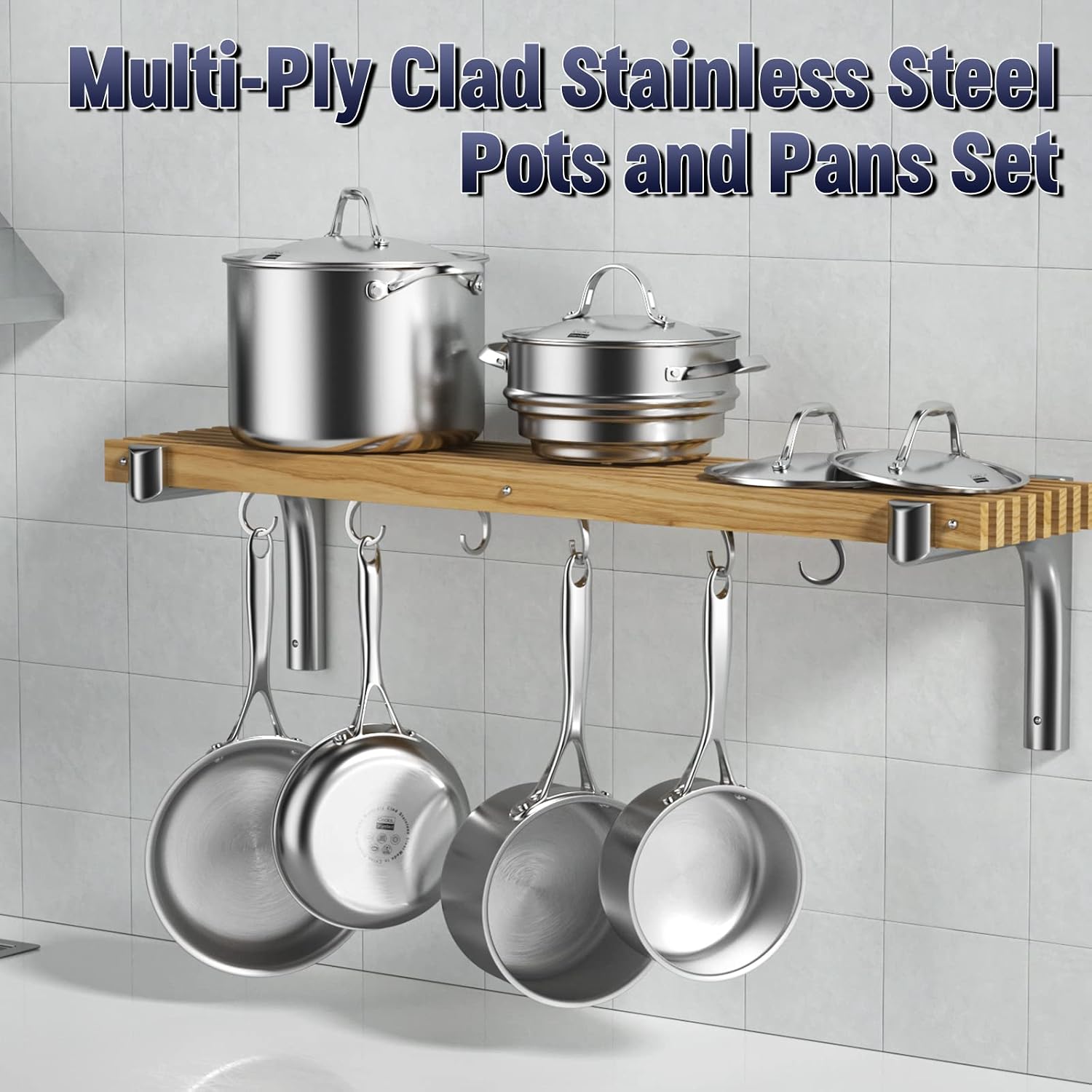 Cooks Standard 10-Piece Tri-Ply Clad Stainless Steel Cookware Set | Includes Saucepan, Steamer & Stockpot with Lids & Fry Pan. Aluminum Core for Even Heat. Oven & Dishwasher Safe