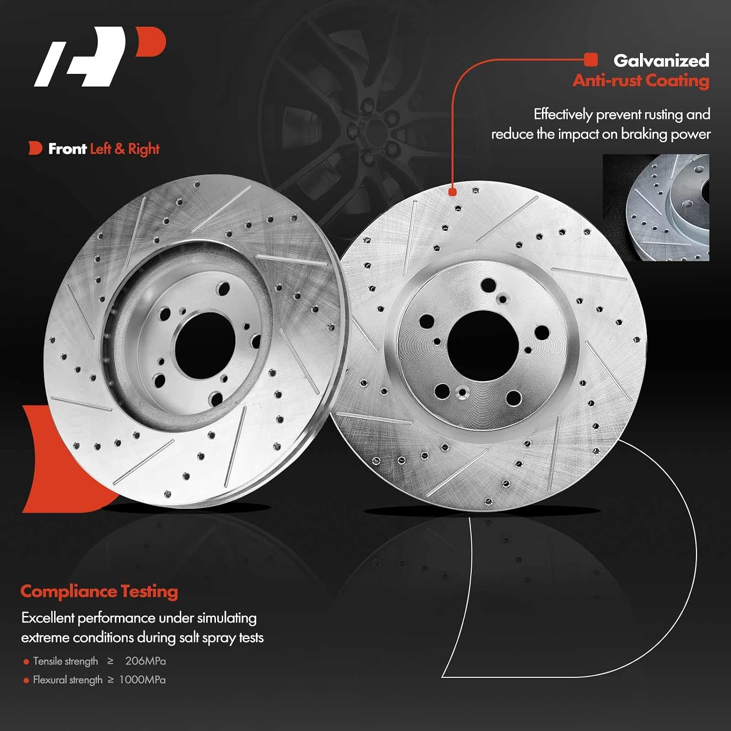 A-Premium Front & Rear Drilled and Slotted Disc Brake Rotors Ceramic Pads Kit Compatible with Honda and Acura Models - Pilot 2009-2015, MDX 2007-2013, ZDX 2010-2013, 12-PC Set