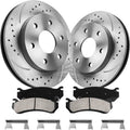 Pair Front Drilled and Slotted Rotors Ceramic Brake Pads for Chevy Silverado 1500 2002-2006, for GMC Sierra 1500 2003-2006, for GMC Yukon 2003-2006 Front Brake Pads and Rotors Kit