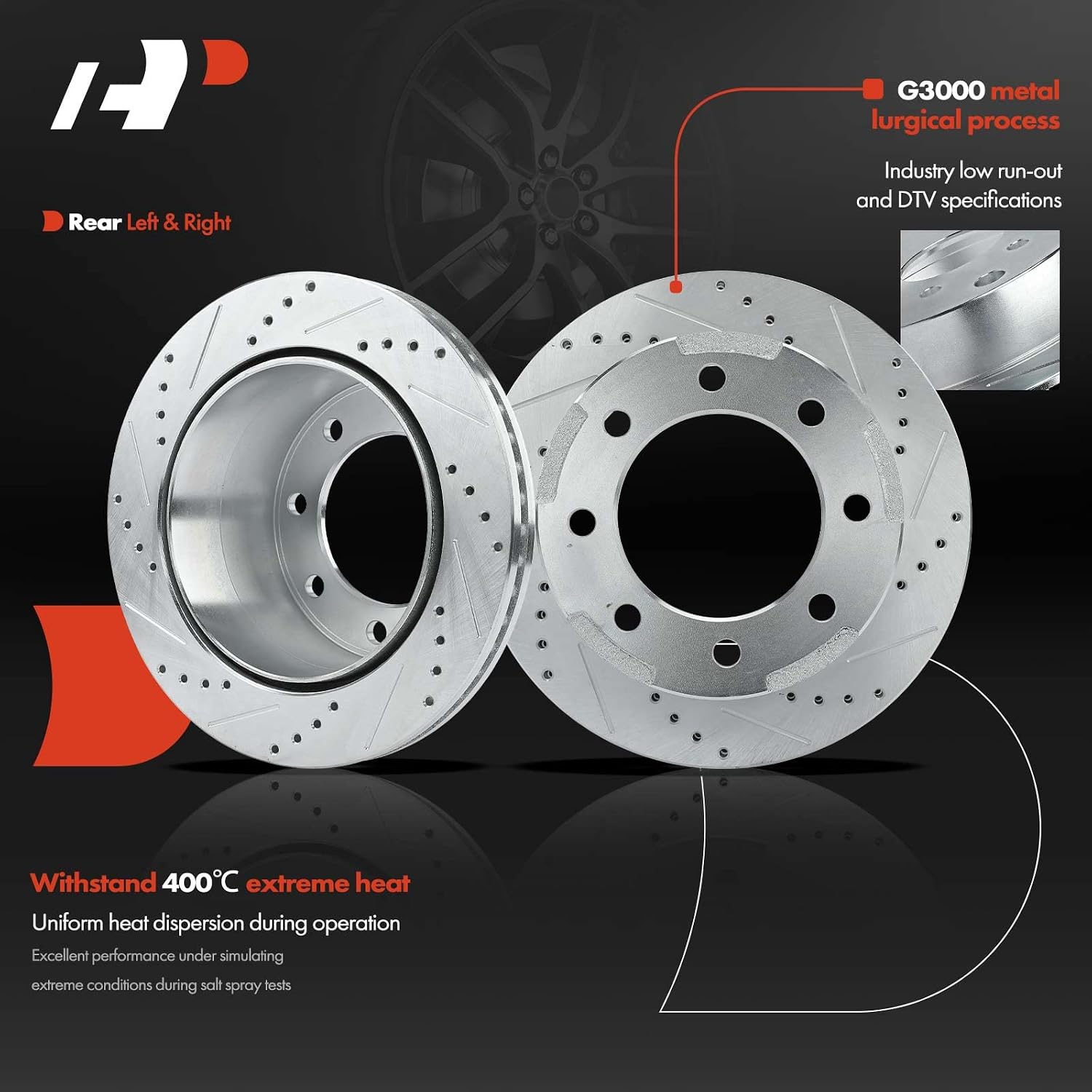 A-Premium Front and Rear Drilled and Slotted Disc Brake Rotors + Ceramic Pads Kit Compatible with Select Chevy and GMC Models - Silverado 3500/Sierra 3500 2001-2006, Silverado 3500 HD, Sierra 3500 HD