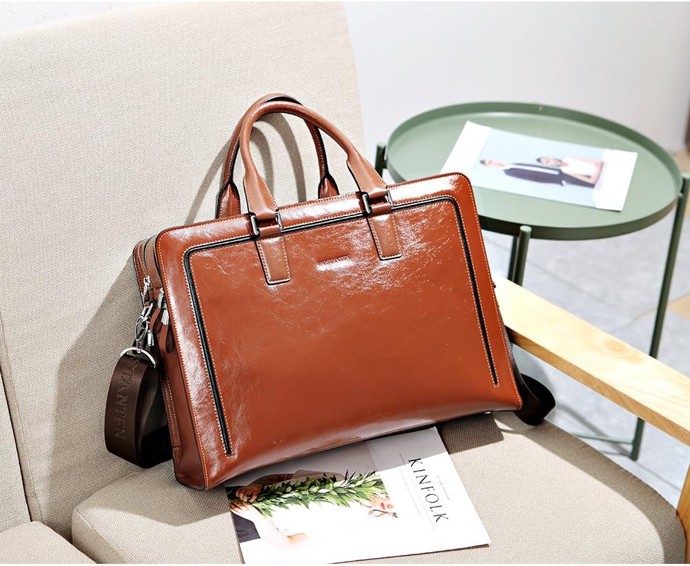 BOSTANTEN Women Genuine Leather Briefcase Tote Business Vintage Handbag 15.6' Laptop Shoulder Bag Brown