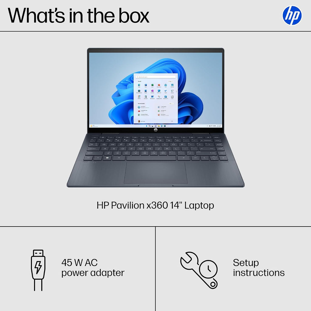 HP Pavilion x360 14 inch 2-in-1 Laptop PC, FHD Touchscreen Display, Intel Core 3 100U, 8 GB RAM, 256 GB SSD, Intel Graphics, Windows 11 Home, Space Blue, 14-ek2000nr