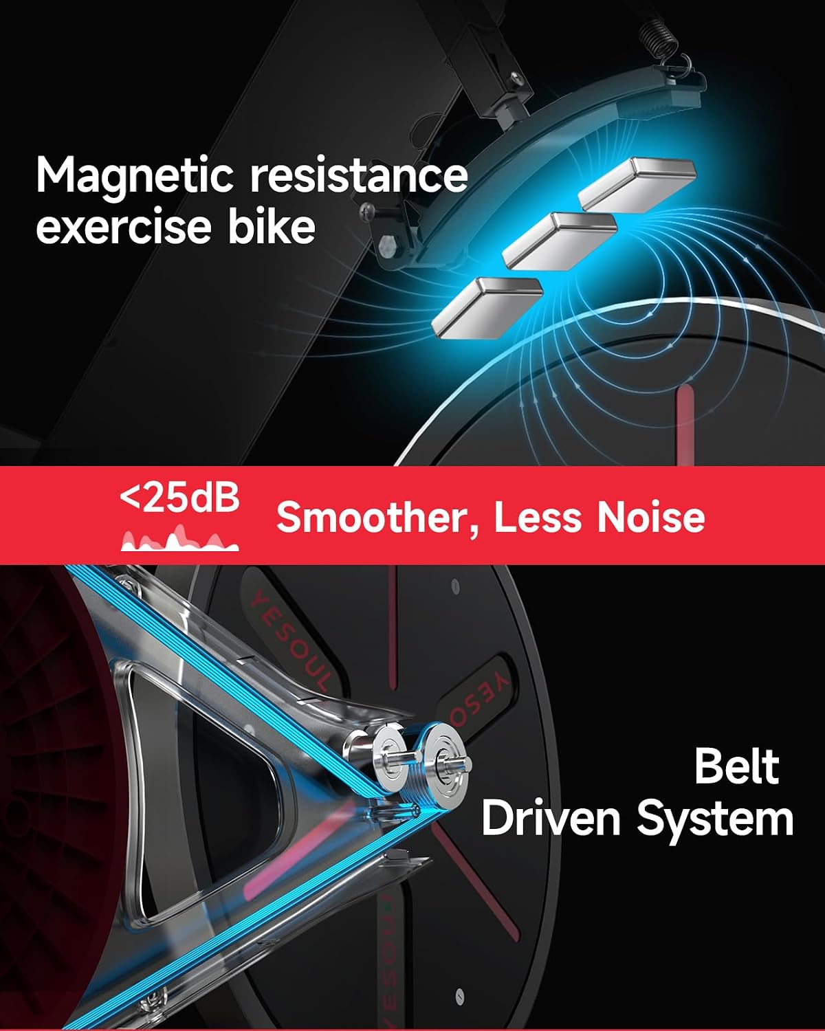 Yesoul Black Exercise Bike for Home, Low Noise Indoor Cycling Bike for Home Gym Electric Stationary Bike with Tablet Mount & Comfortable Seat Cushion for Women Apartment Workout Bike for Fitness
