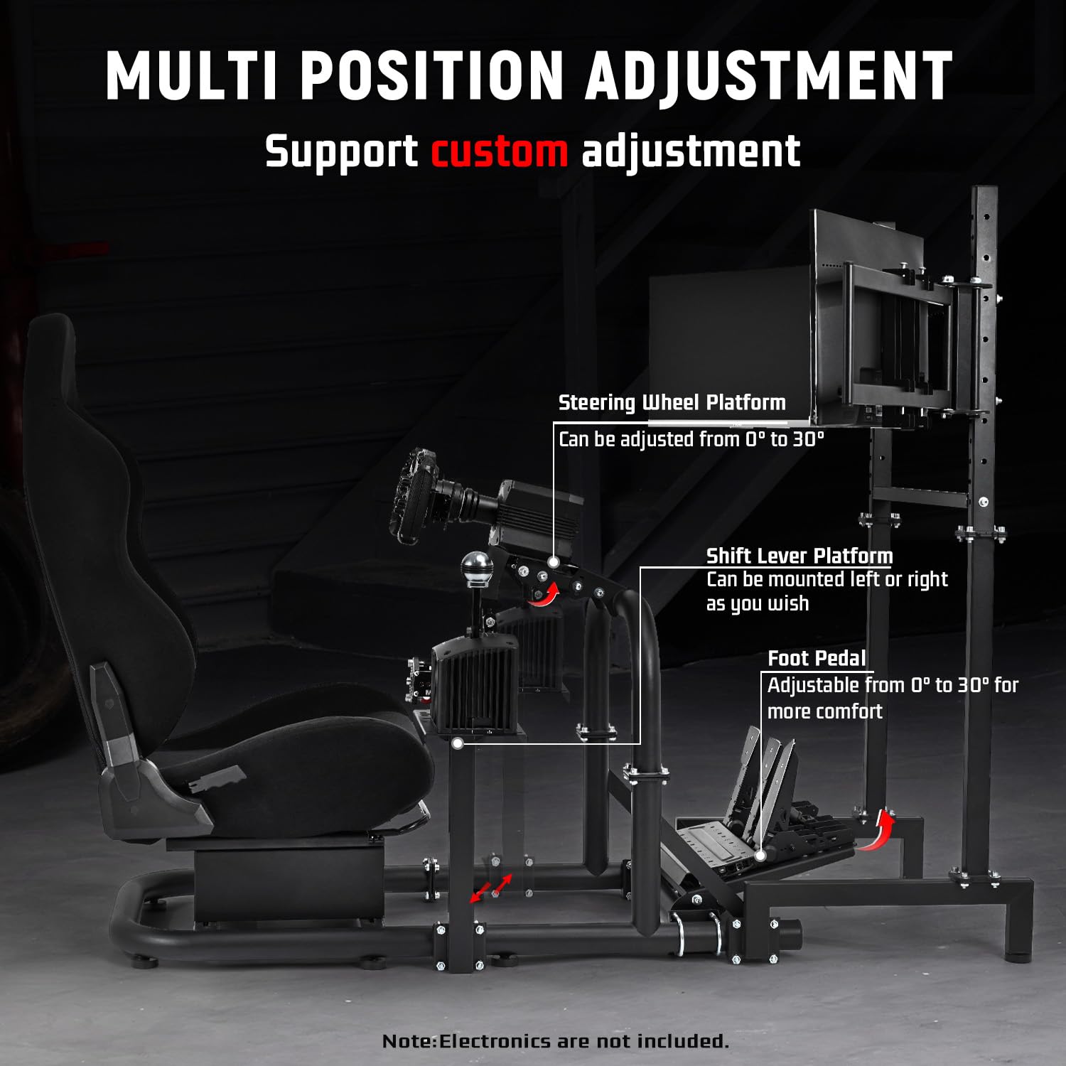Dardoo Racing Simulator Cockpit with Triple Monitor Stand and Black Seat Fit for Logitech G29 G920 G923, for Thrustmaster T300RS, for Fanatec CSL-DD, No Steering Wheel Pedal or Shifter