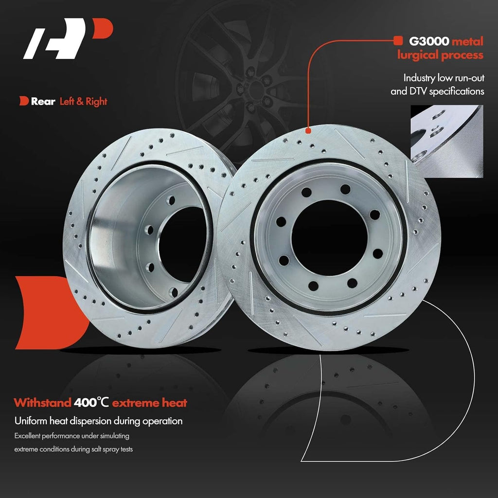 A-Premium 12.80 inch(325 mm) Rear Drilled and Slotted Disc Brake Rotors + Ceramic Pads Kit Compatible with Select Chevy and GMC Models - Silverado 3500, Silverado 3500 HD, Sierra 3500, Sierra 3500HD