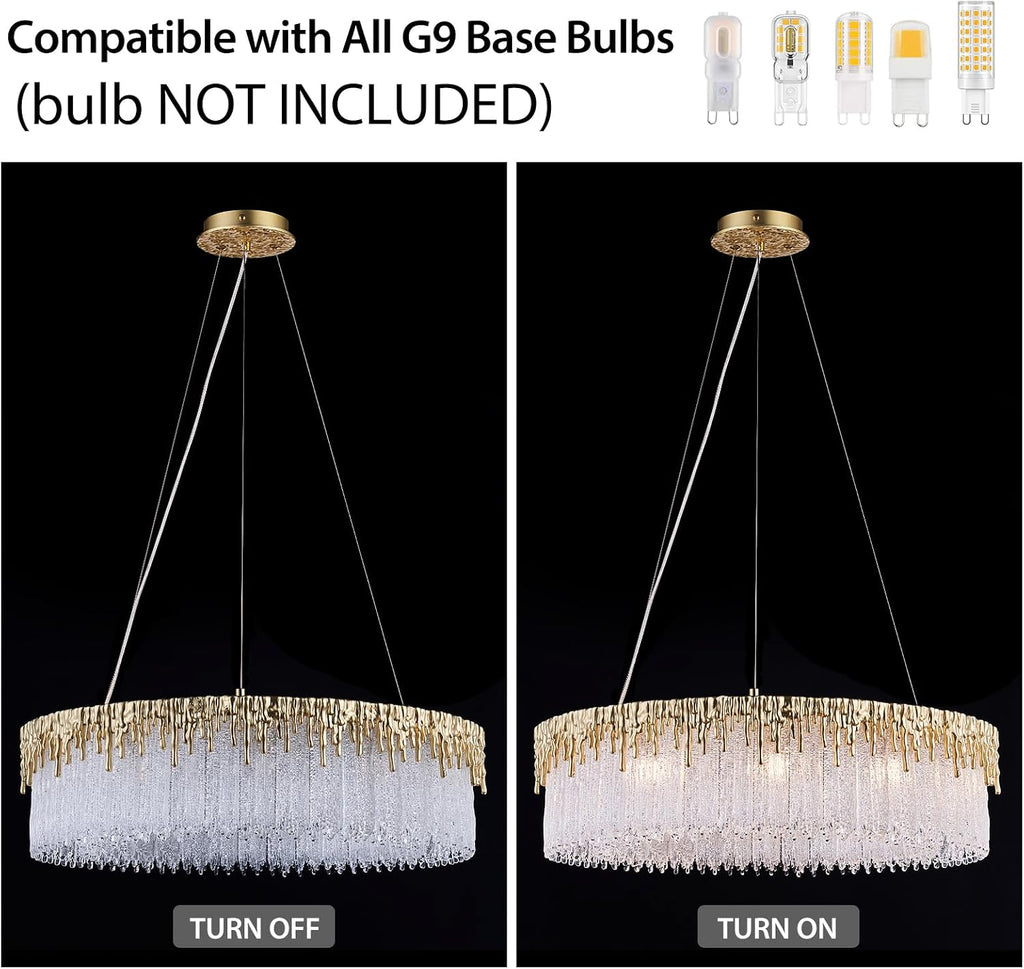D23.6 Round Crystal Chandelier, Modern Gold Crystal Chandeliers for Dining Room, 10-Light Height Adjustable Chandelier for Living Room Bedroom Entryway Kitchen Island