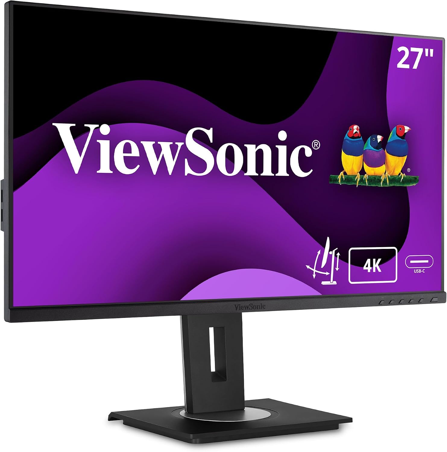 ViewSonic VG2756-4K 27 Inch 4K Monitor, IPS Display with 90W USB-C for Smooth Home and Office Productivity, Full Ergonomic Adjustability, RJ45, HDMI, USB Hub, and DisplayPort Inputs