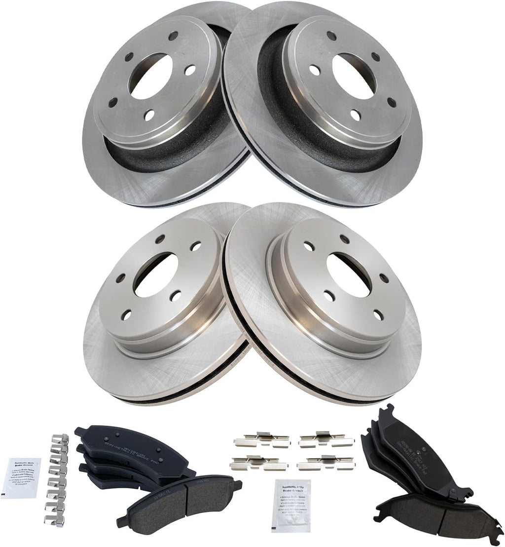 TRQ Front & Rear Brake Pad & Rotor Kit Semi-Metallic Compatible with 2007-2009 Chrysler Aspen Dodge Durango 2006-2010 Ram 1500 2011-2018 Ram 1500 2019-2021 1500 Classic