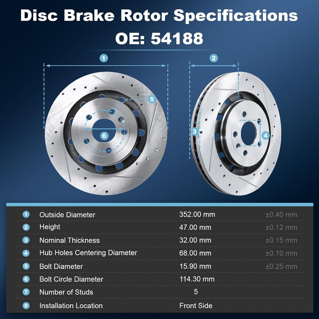 Front Drilled and Slotted Disc Brake Rotors Fit for Ford 13-19 Explorer/Flex/Police Interceptor Sedan/Taurus SHO, 14-18 Special Service Police Sedan; for Lincoln 13-16 MKS, 13-19 MKT