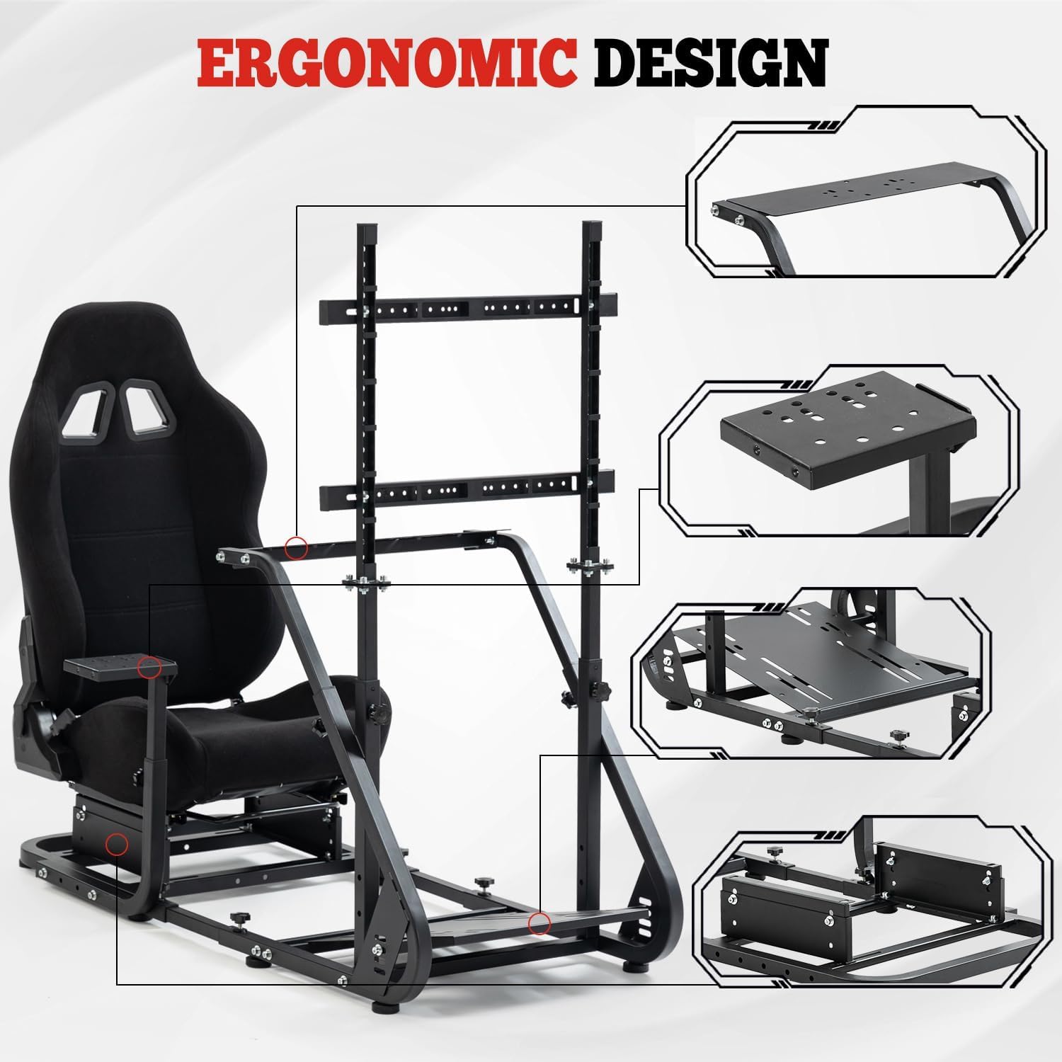 Supllueer Racing Simulator Cockpit with TV Mount and Gaming Seat Fit for Logitech GPRO G920 G923, for Thrustmaster T128 T300, Sim Driving Stand Without Steering Wheel/Pedal/Shifter/TV