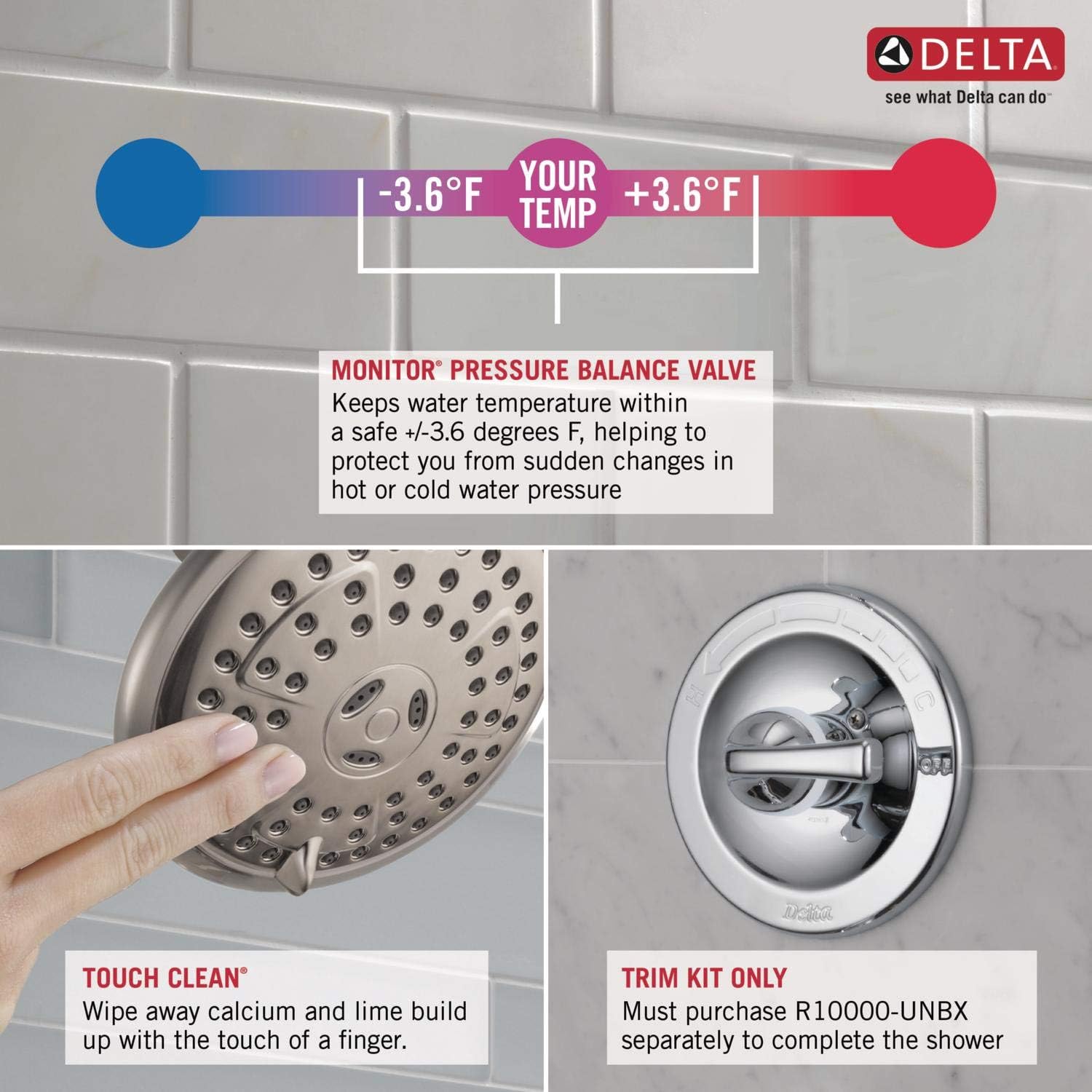 Delta Faucet Dryden 17 Series Dual-Function Shower Trim Kit with Single-Spray Touch-Clean Shower Head, Polished Nickel, 2.0 GPM Water Flow, T17251-PN-WE (Valve Not Included)