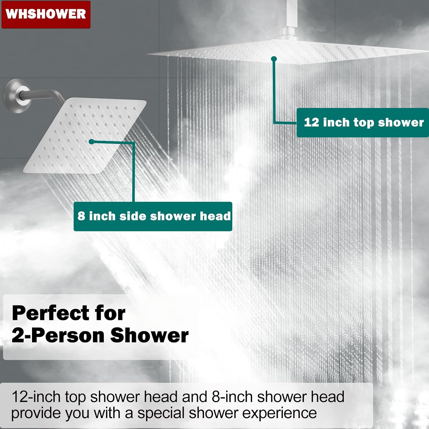 Brushed Nickel Ceiling Full Body Shower System With Dual Shower Heads 12' Top Shower & 8' Side Spray Hand Shower and Waterfall Tub Spout,Digital Display Shower Set