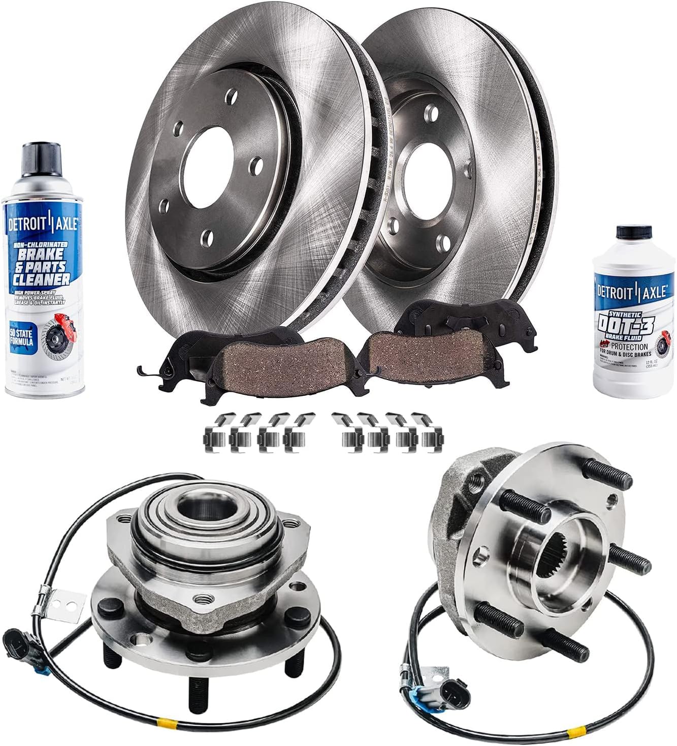 Detroit Axle - 4WD Front Brake Kit for 98-05 Chevy Blazer 97-01GMC Jimmy 98-04 S-10 Sonoma 98-00 Isuzu Hombre, Wheel Bearing Hubs Replacement Disc Brake Rotors Ceramic Brakes Pads