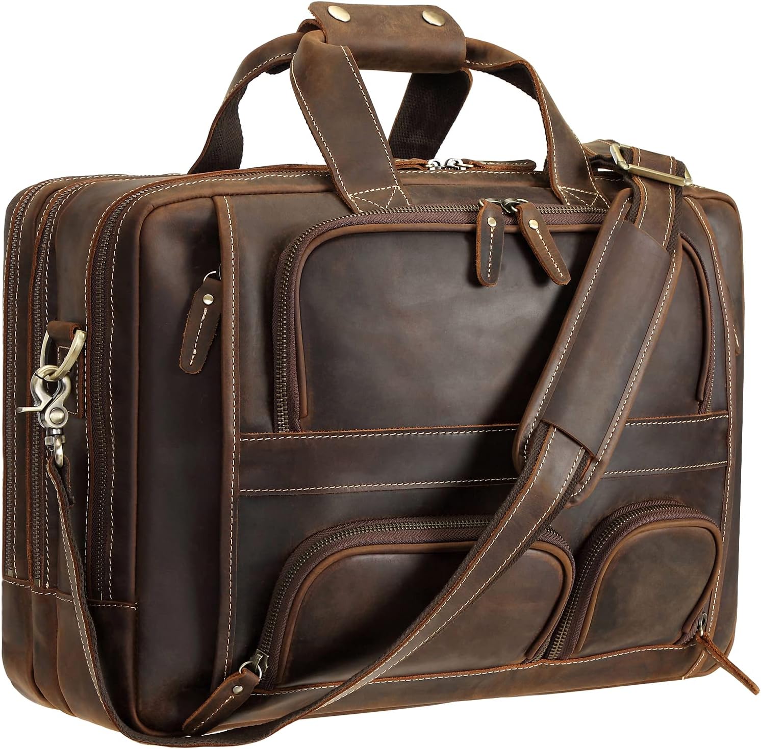 Polare Full Grain Cowhide Leather 17'' Laptop Large Briefcase for Men Business Messenger Bag Work Bag
