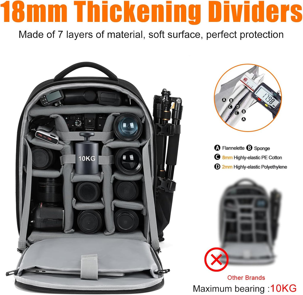 CADeN Camera Backpack, Extra Large DSLR Camera Bag with 17' Laptop Compartment, Waterproof Rain Cover, Professional Travel Hiking Camera Backpack Bag