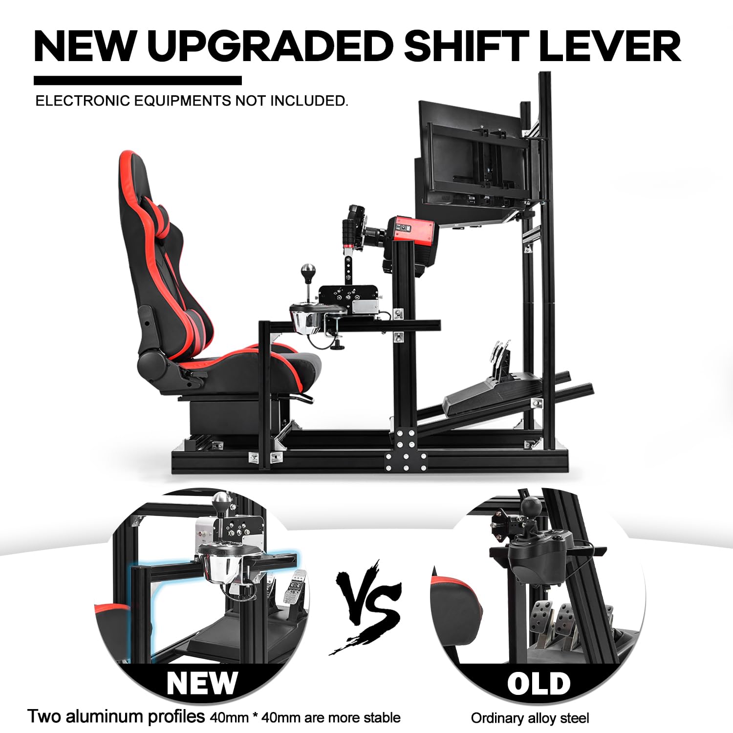 Anman 8040 Aluminum Profile Racing Simulator Cockpit with Triple Monitor Mount and Red Seat,Fit for Logitech, for Thrustmaster,for Moza Direct Drive Steering Wheel Cockpit Excluding electronic devices