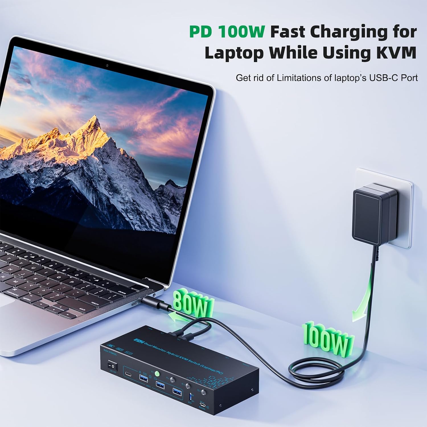 2 Monitors 4 Computers KVM Switch Laptop and Desktop 4 Port Hybrid USB-C Docking & Dual Displayport & DP HDMI & Dual HDMI 4K@60Hz KVM Switch with EDID Emulator, Support PD 100W Charging