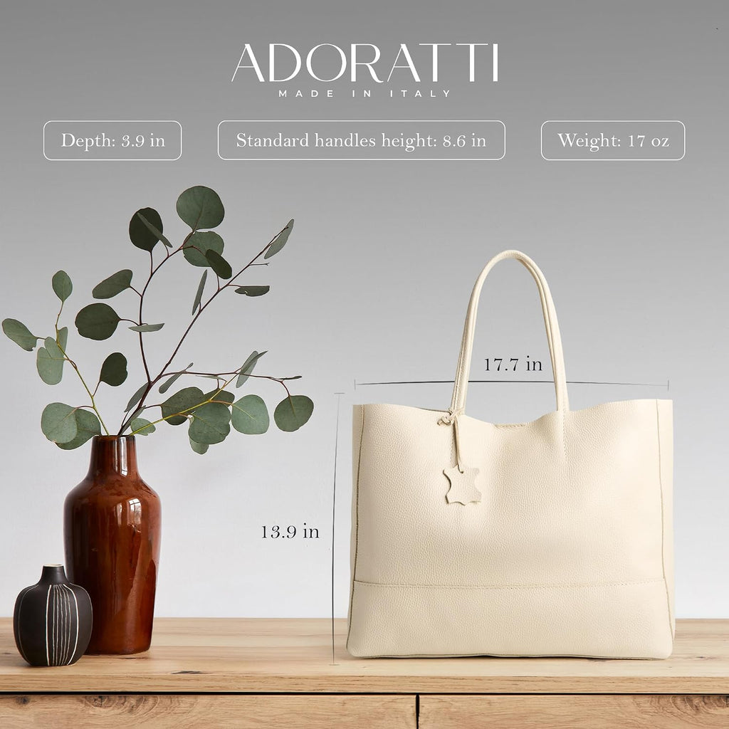 Italian Leather Tote Bag for Women - Large Shoulder Shopper, Fits 16' Laptop, Keychain Holder, Made in Italy