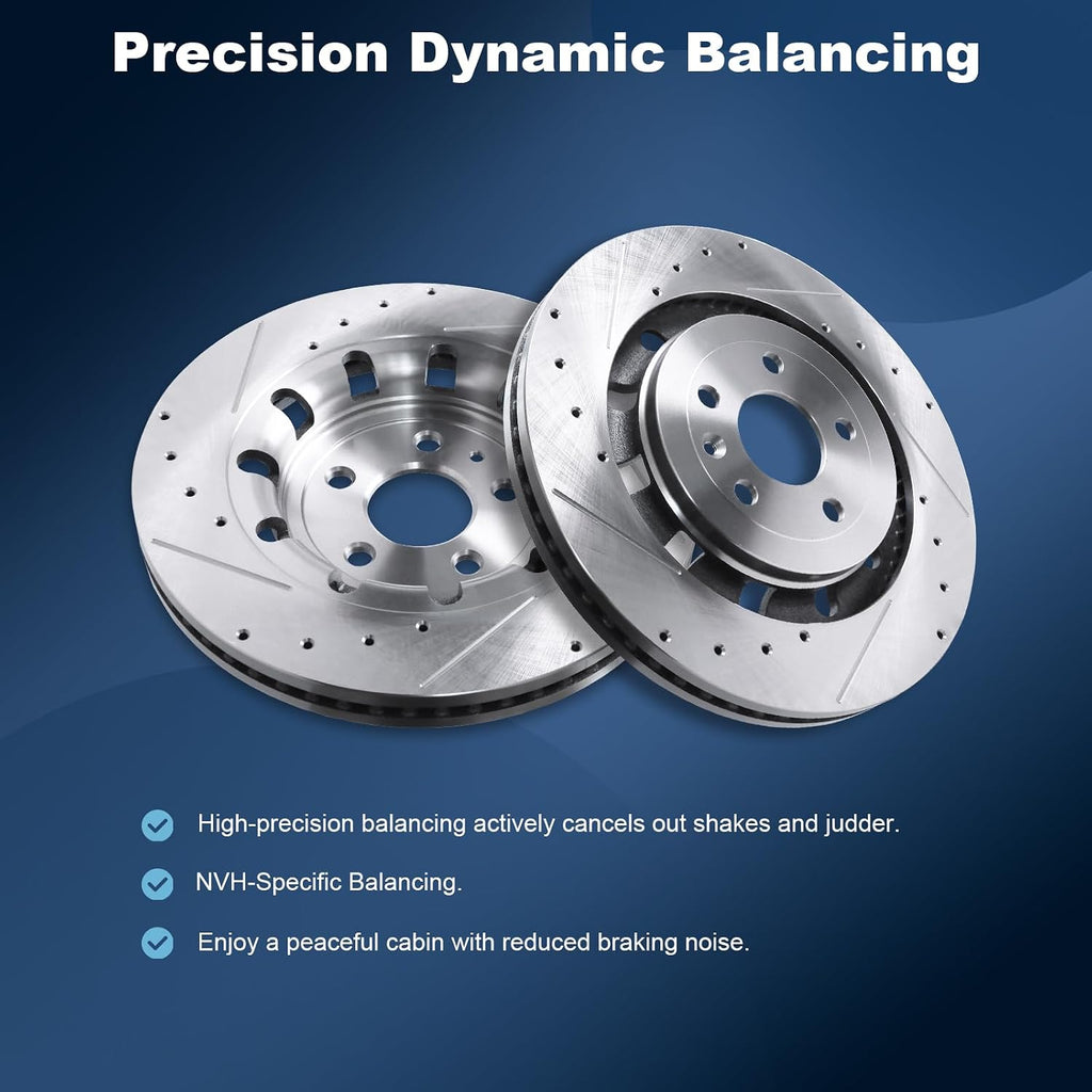 Front Drilled and Slotted Disc Brake Rotors & Ceramic Brake Pads Kit Fit for Ford 13-19 Explorer/Flex/Taurus SHO, 14-18 Special Service Police Sedan; for Lincoln 13-16 MKS, 13-19 MKT
