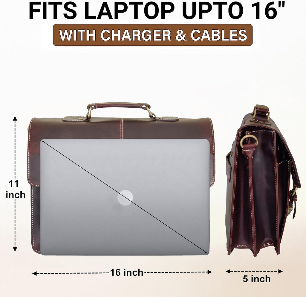 RUSTIC TOWN Handmade Leather Shoulder Briefcase Messenger Bag Mens 16 inch Laptop Satchel