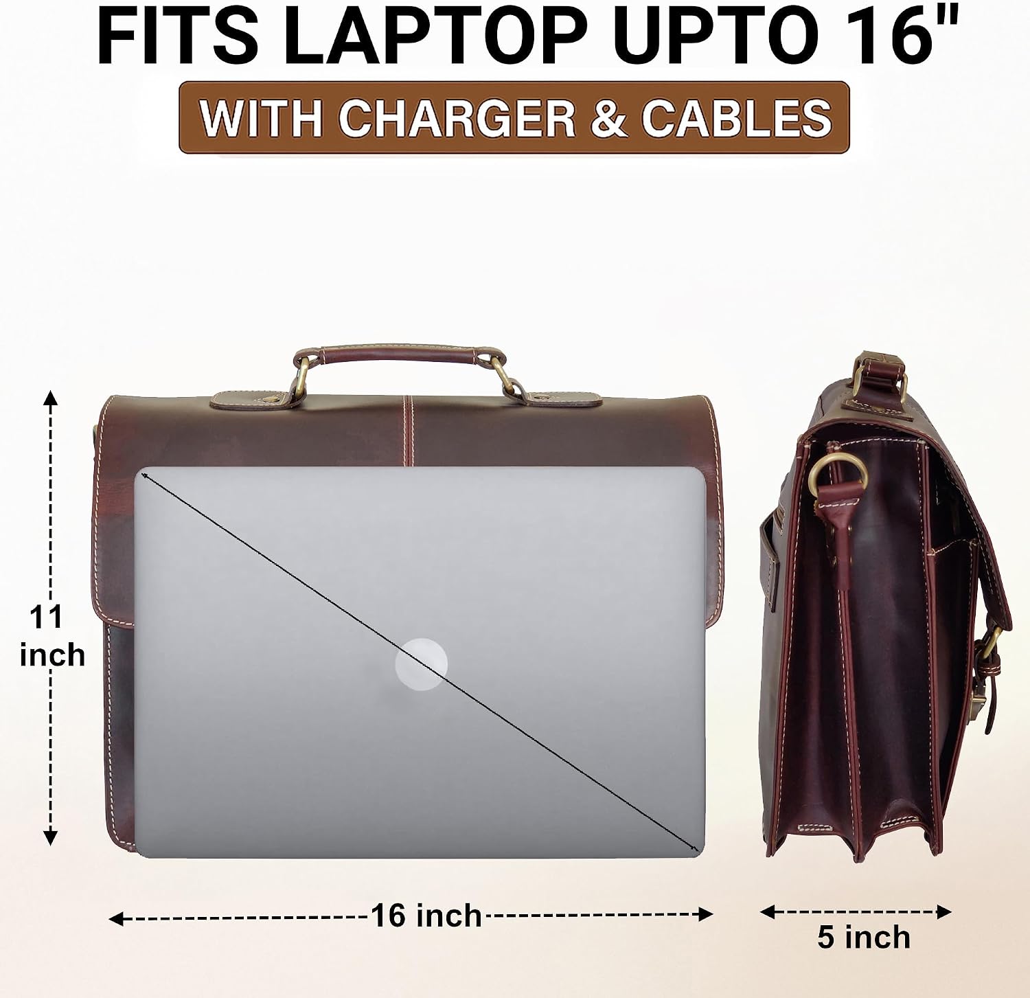 RUSTIC TOWN Handmade Leather Shoulder Briefcase Messenger Bag Mens 16 inch Laptop Satchel