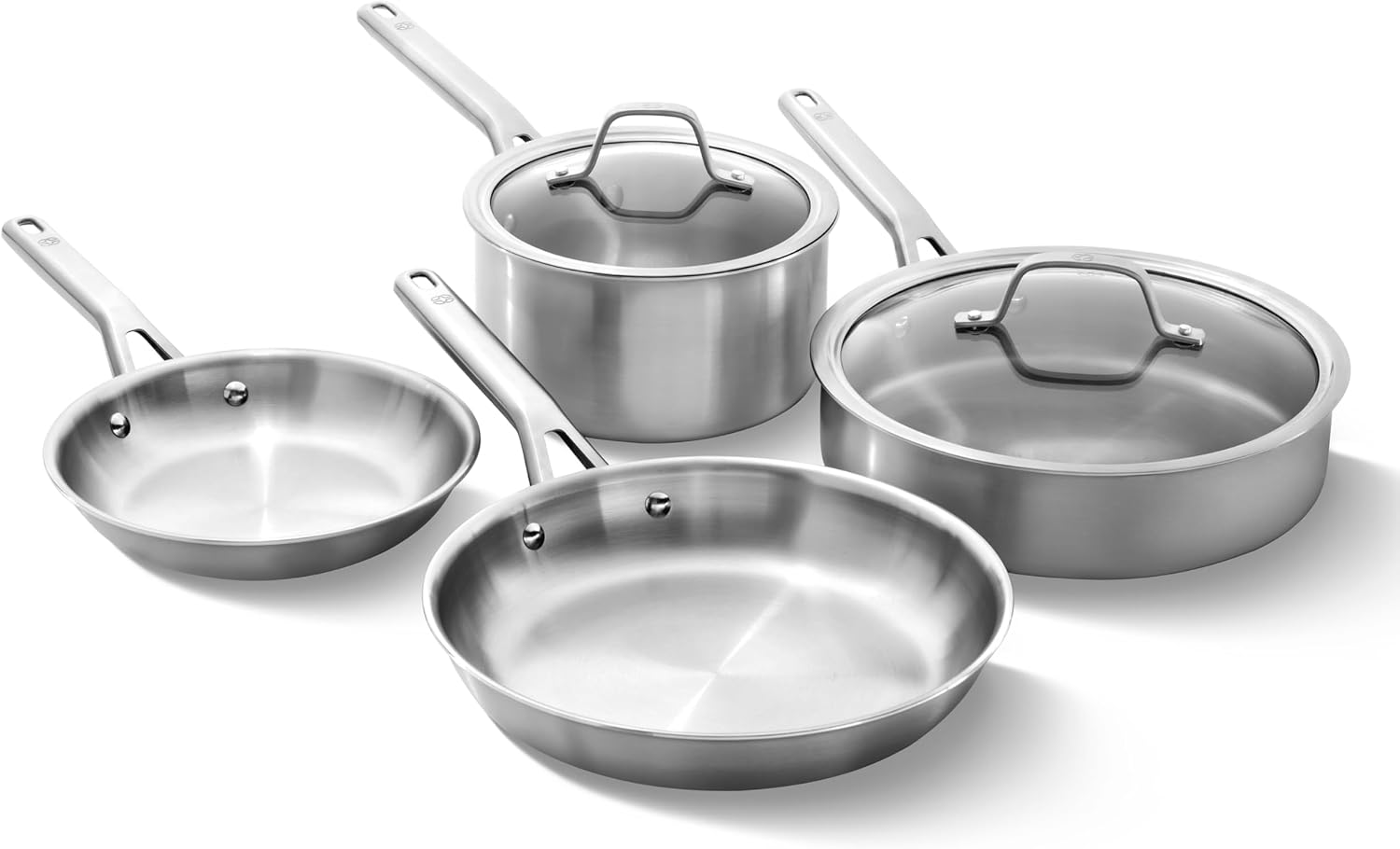 Calphalon Brushed 3-Ply Stainless Steel Cookware Set w/Turbo Heat Tech 6 Piece Includes Frying Pans, Pots and Pans Set, Induction, Oven Safe 450F, Brushed Stainless Silver
