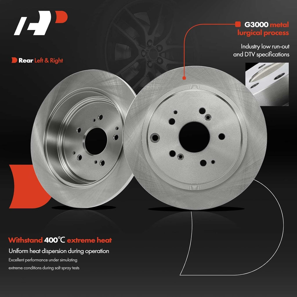 A-Premium Front Vented and Rear Solid Disc Brake Rotors + Ceramic Pads Kit Compatible with Select Honda Models - Pilot 2003 2004 2005 2006 2007 2008, 12-PC Set