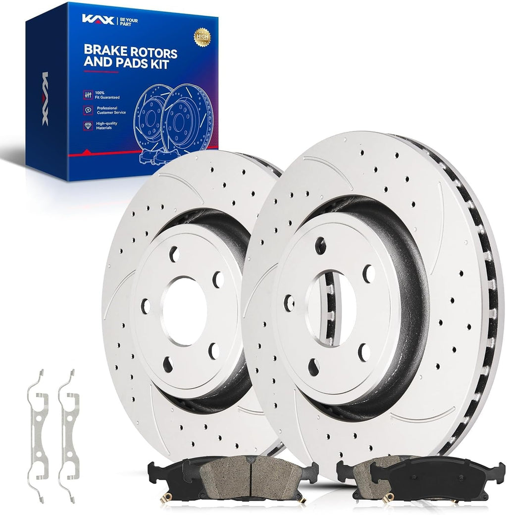 KAX Front Brake Kit for Jeep Grand Cherokee 2011-2018, Dodge Durango 2011-2013 2015-2020, 13.78inch Brake Rotors Pads Kit, #53064+D1455 Front Brakes